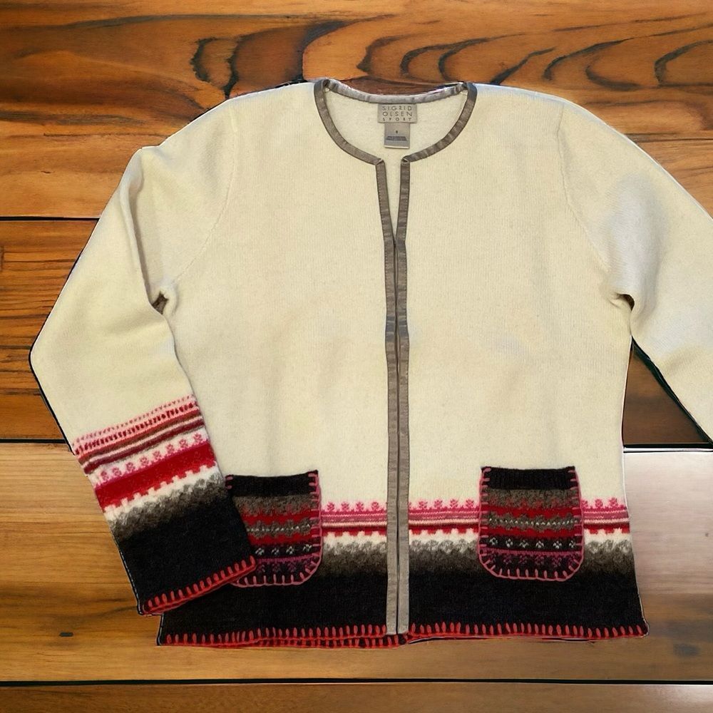 Sigrid Olsen Sport 100% Wool Sweater Cardigan Aztec Southwest Blanket Sz S